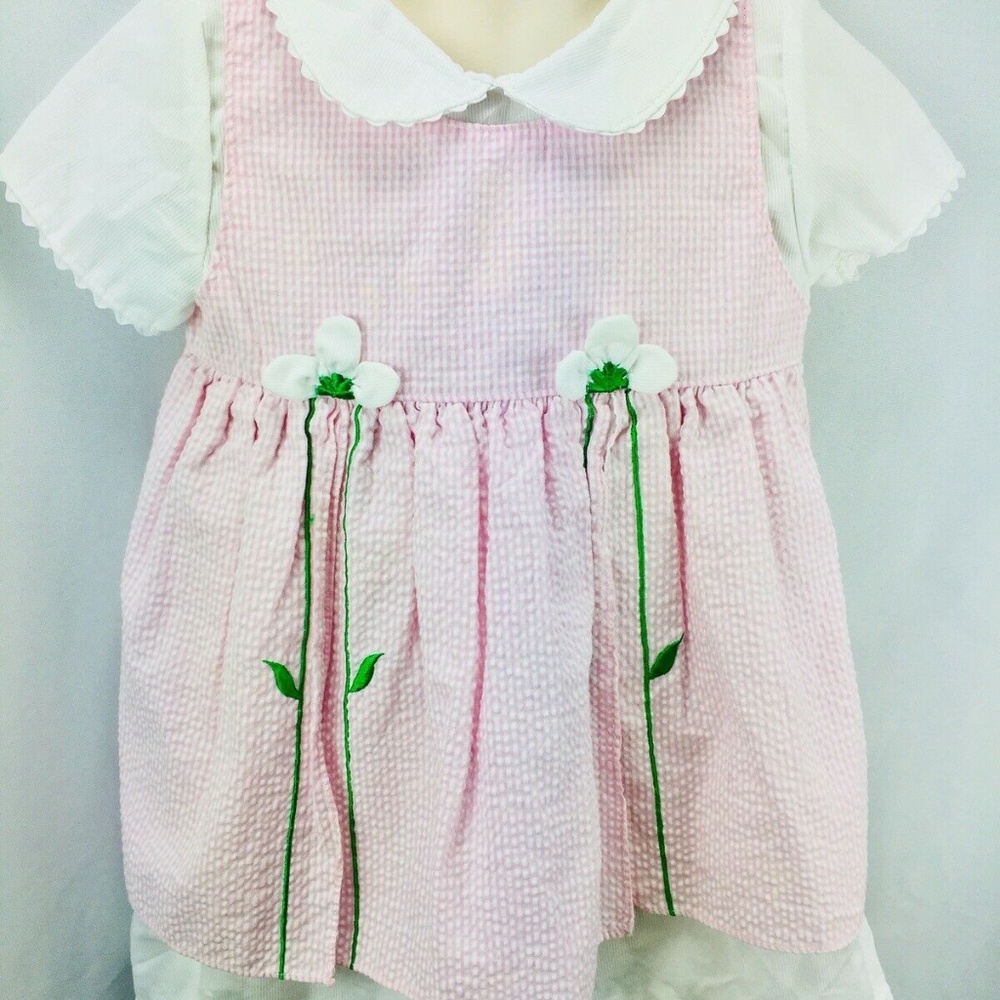 Girls 3T Party Dress Pink & White Seersucker